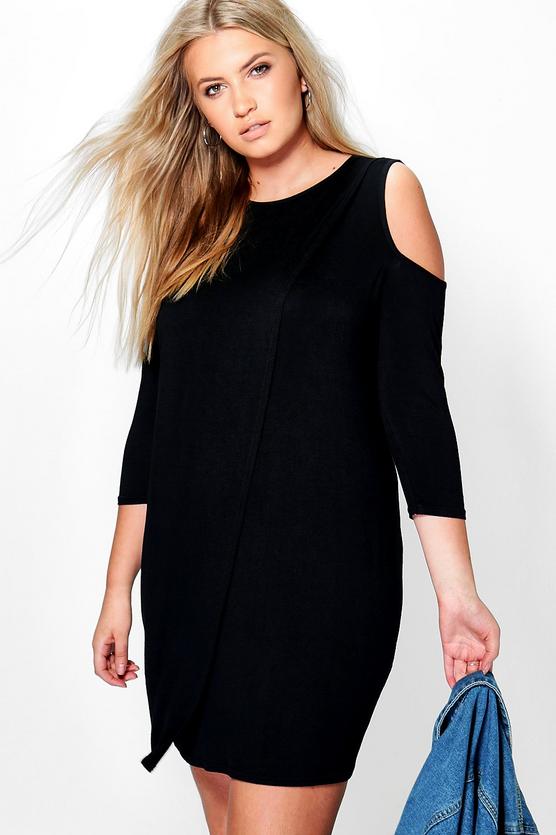 Plus Laurie 3/4 Sleeve Cold Shoulder Wrap Dress